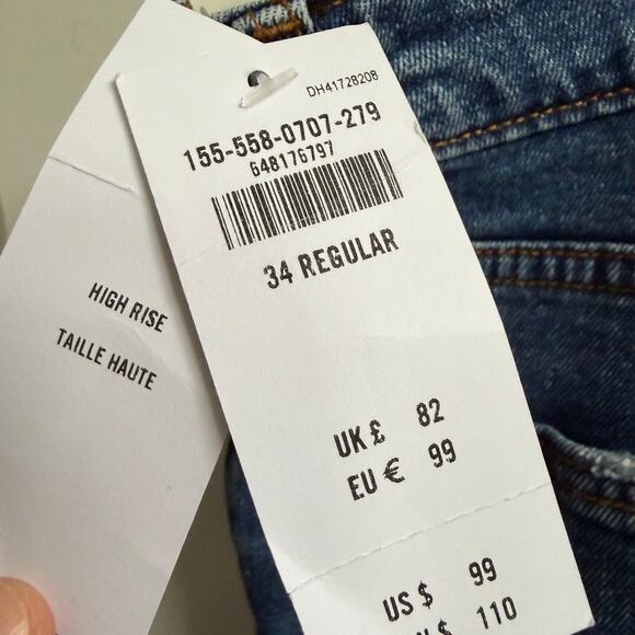 Abercrombie & Fitch Curve Love The Mom High Rise Jeans 34 18R Blue Denim Raw Hem - Picture 6 of 9